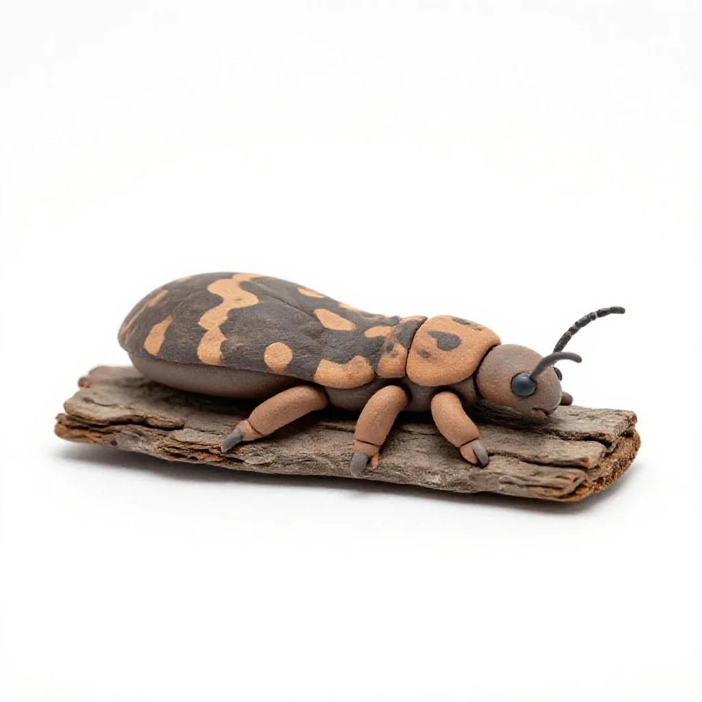 Weta on bark isolated on a white background