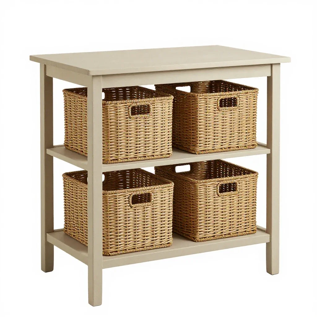 Changing table with baskets isolated on a white background