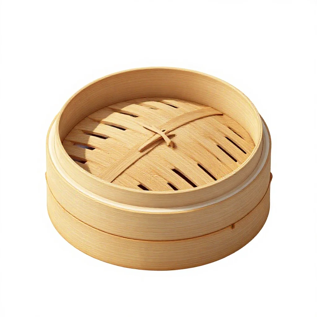 Bamboo steamer basket isolated on a white background