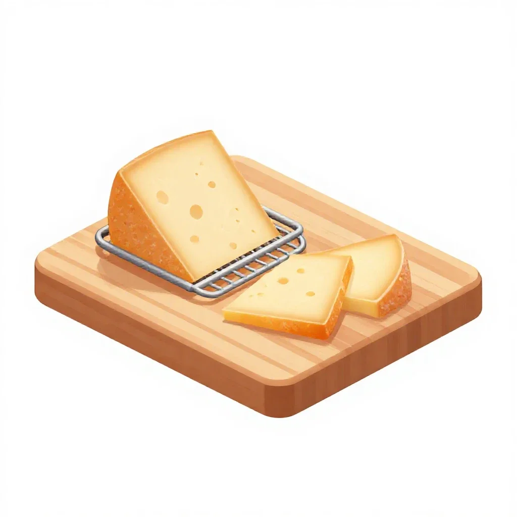 Cheese board with a wire slicer isolated on a white background