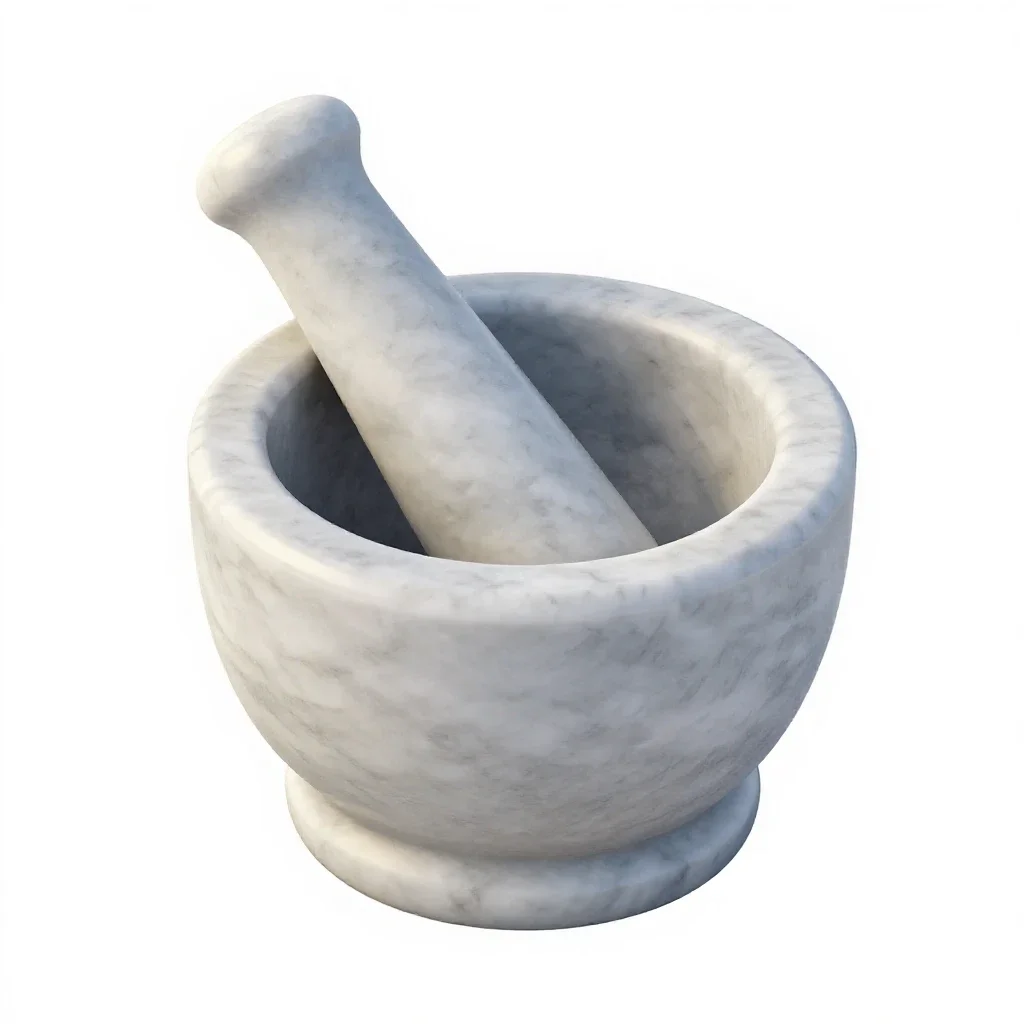 Marble mortar and pestle isolated on a white background