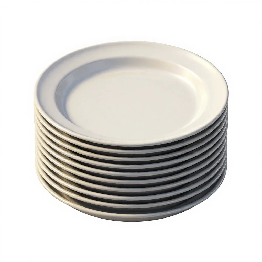 Stack of enamel camping plates isolated on a white background