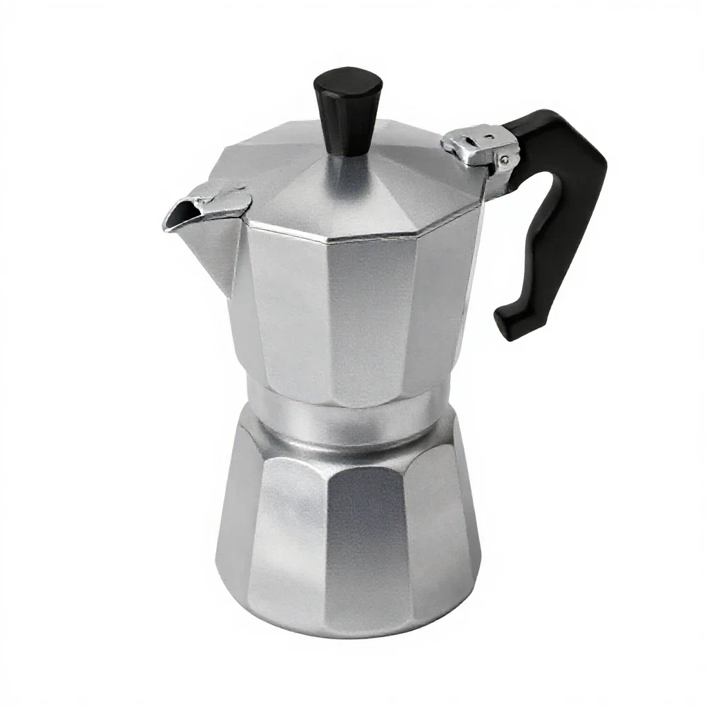 Stovetop espresso moka pot isolated on a white background