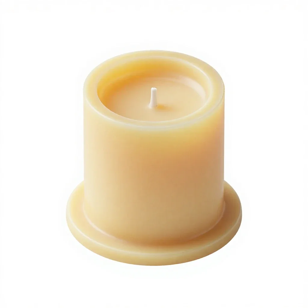 Beeswax pillar candle on a holder isolated on a white background