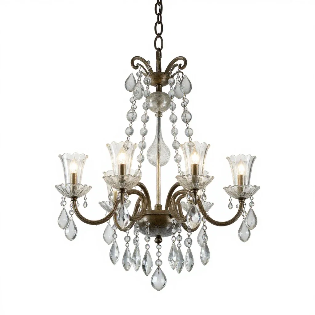 Chandelier with glass drops isolated on a white background