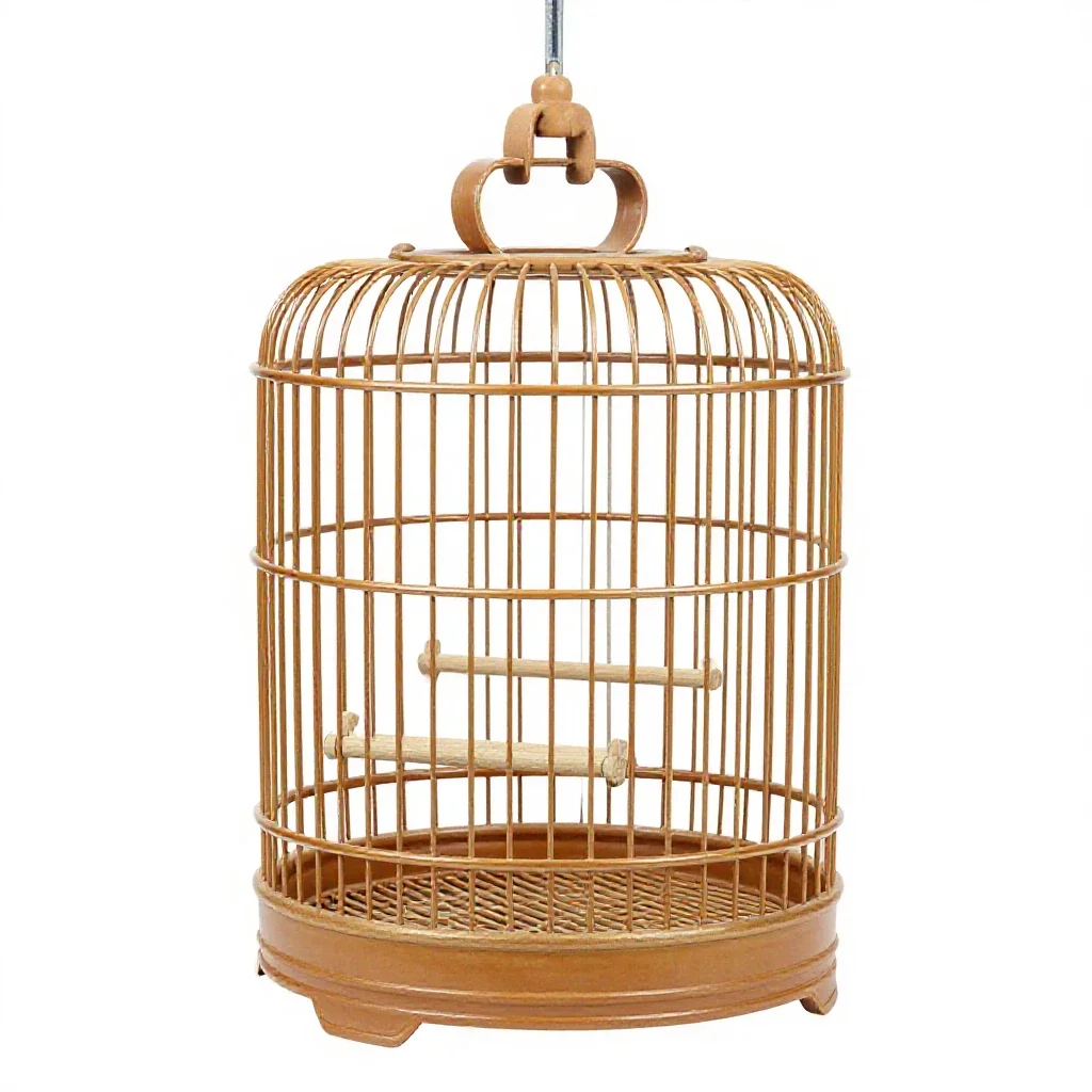 Bird cage with perches isolated on a white background