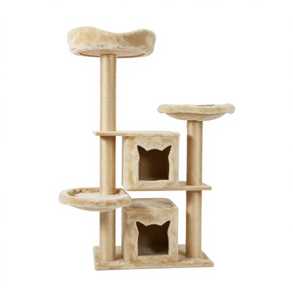 Cat tree with platforms isolated on a white background