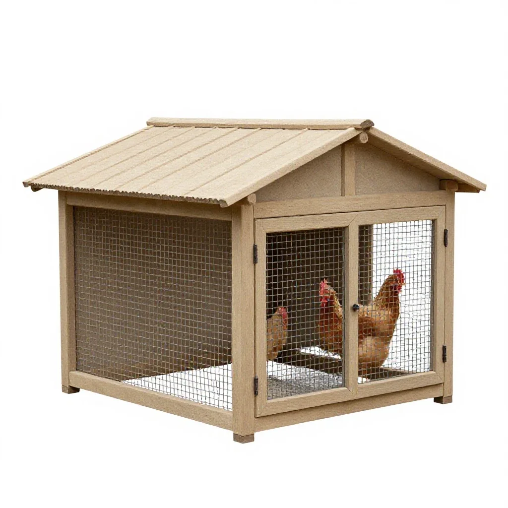 Chicken coop with a run isolated on a white background