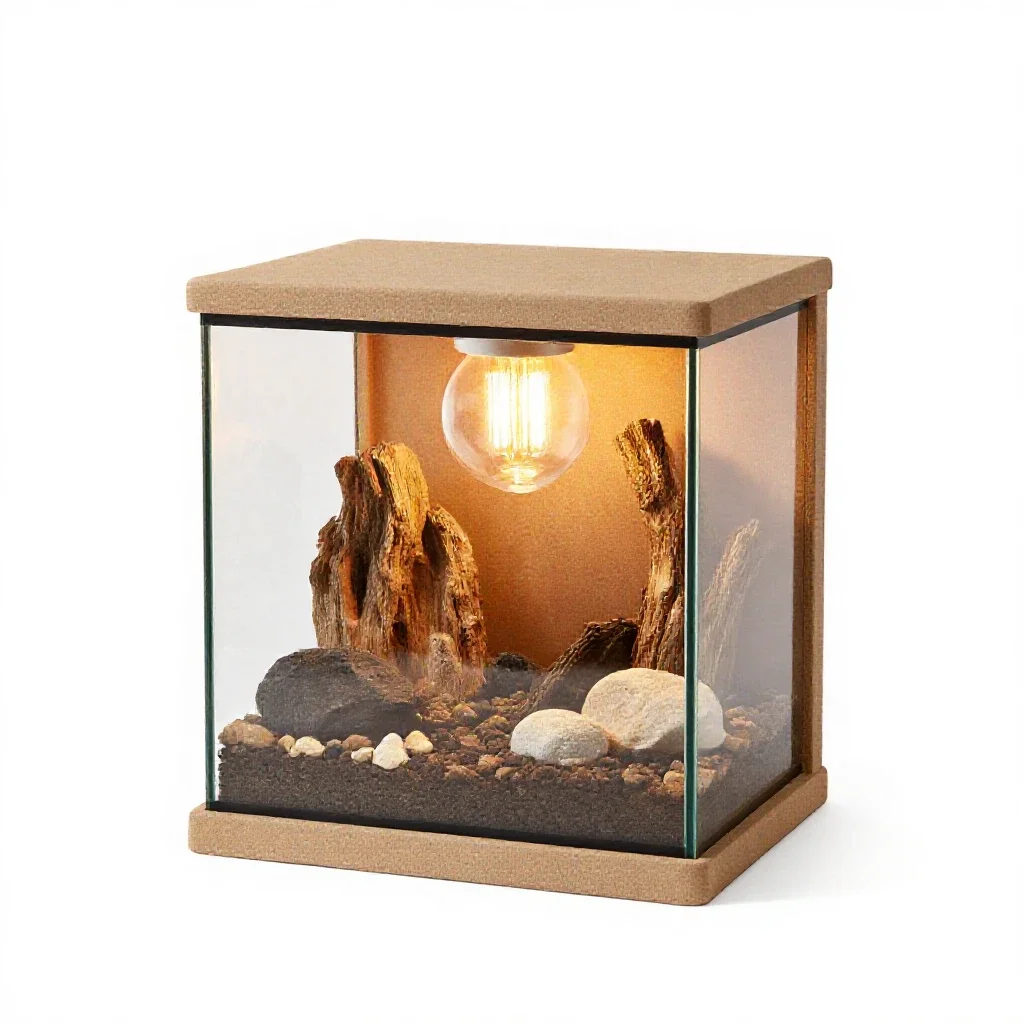 Terrarium with a heat lamp isolated on a white background