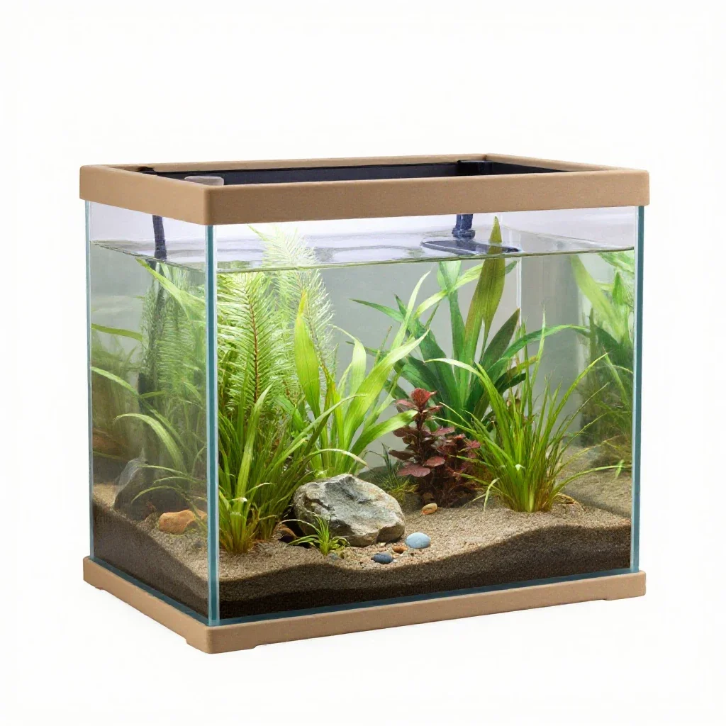 Aquarium with a planted substrate isolated on a white background