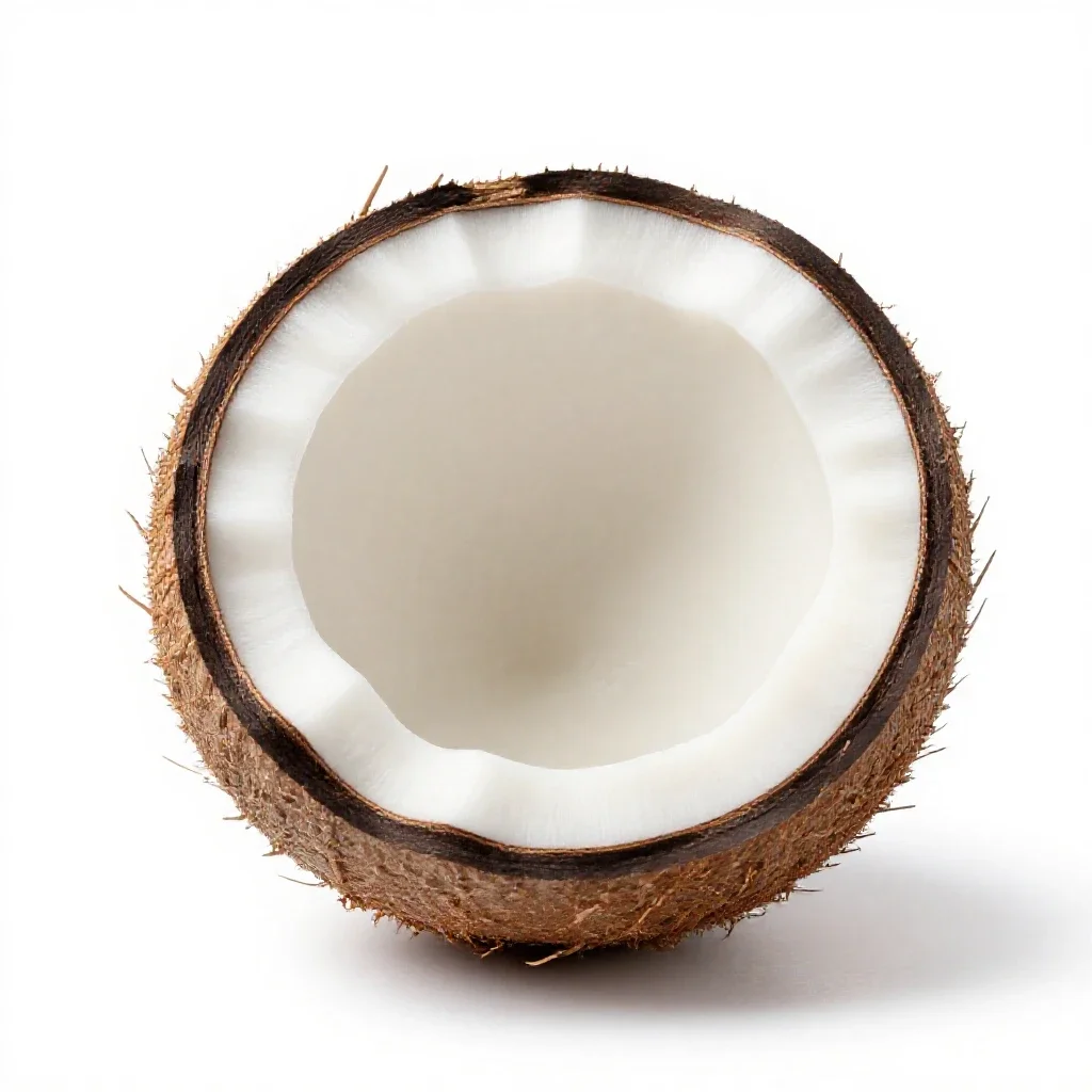 Coconut cracked open isolated on a white background