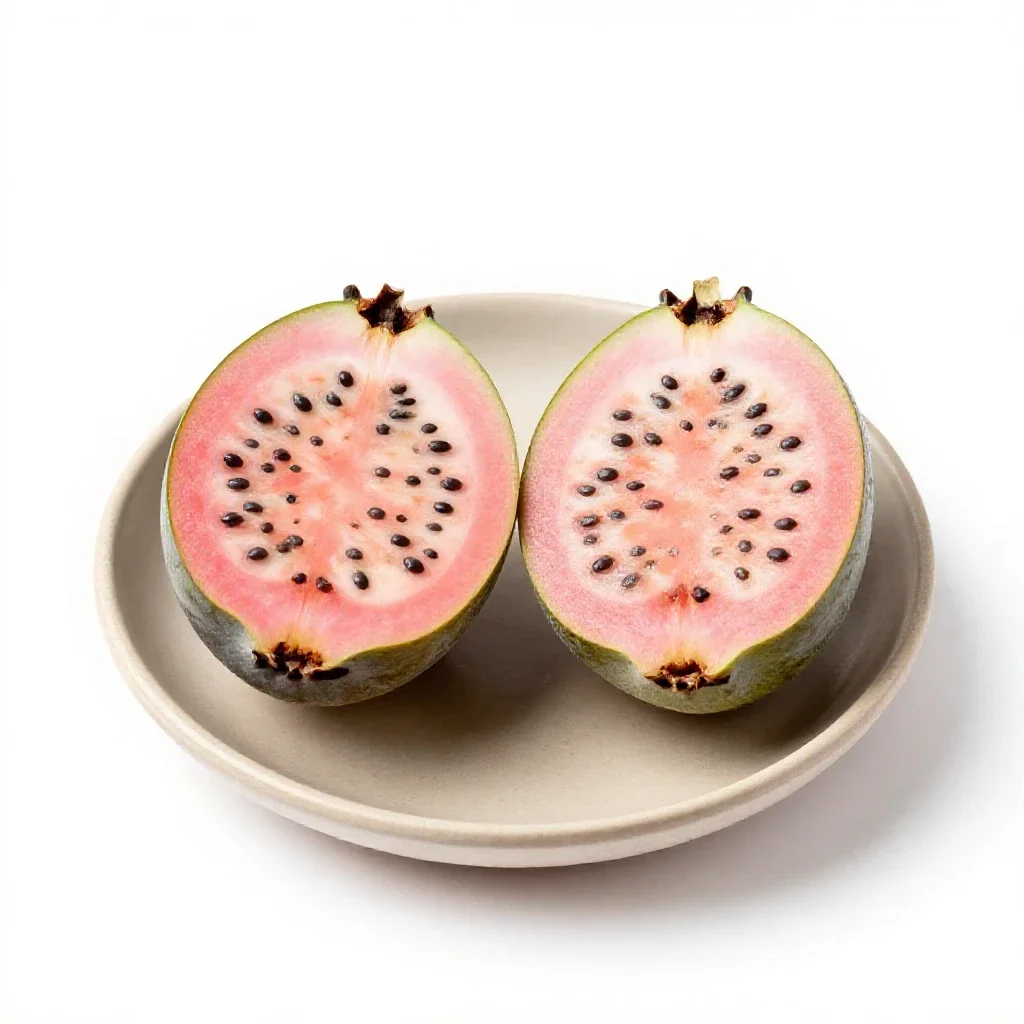 Feijoa cut in two isolated on a white background