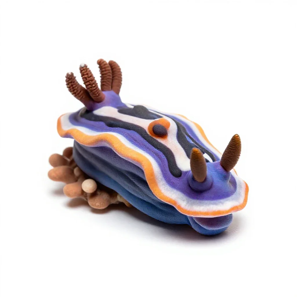 Nudibranch on coral isolated on a white background