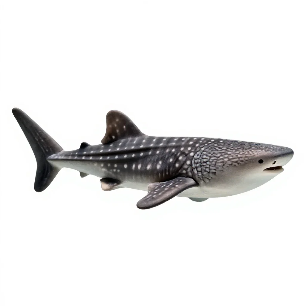 Whale shark with remoras isolated on a white background