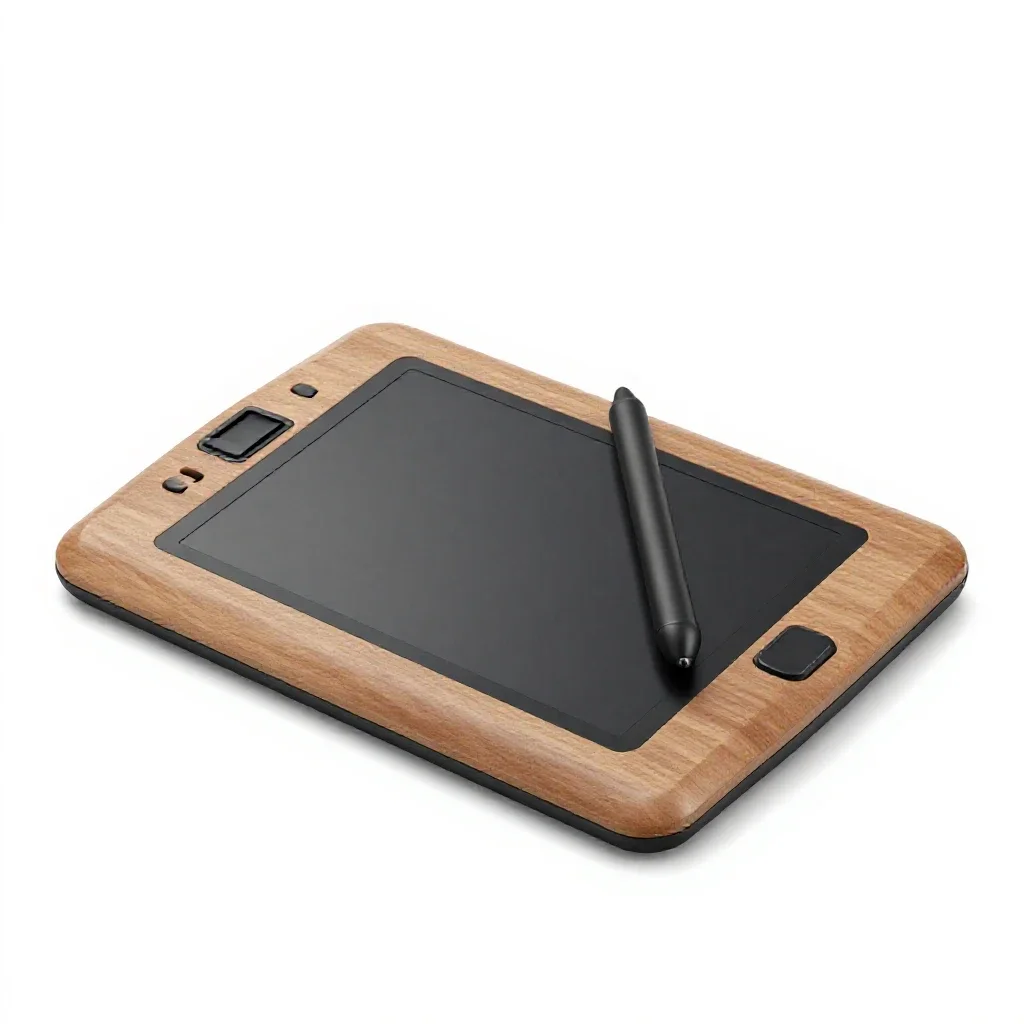 Graphics tablet with a stylus isolated on a white background