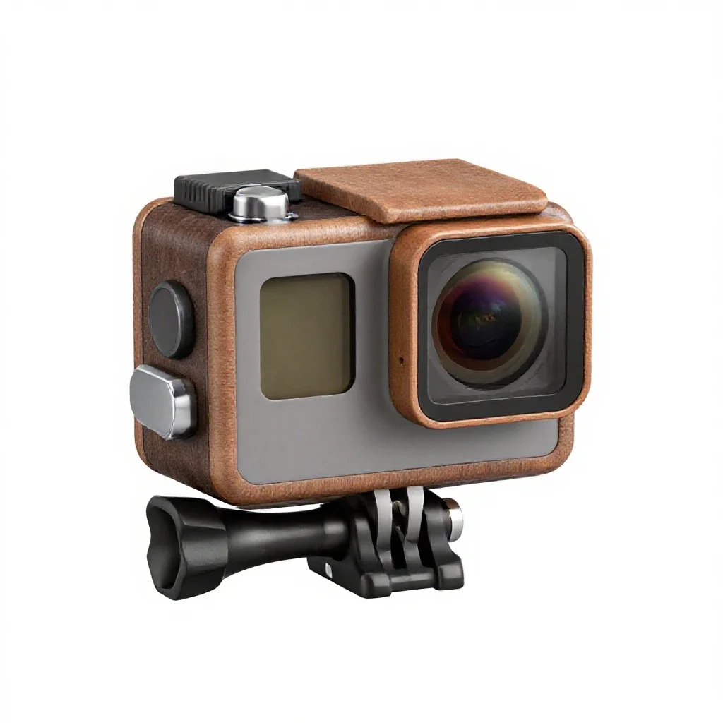 Action camera in a housing isolated on a white background