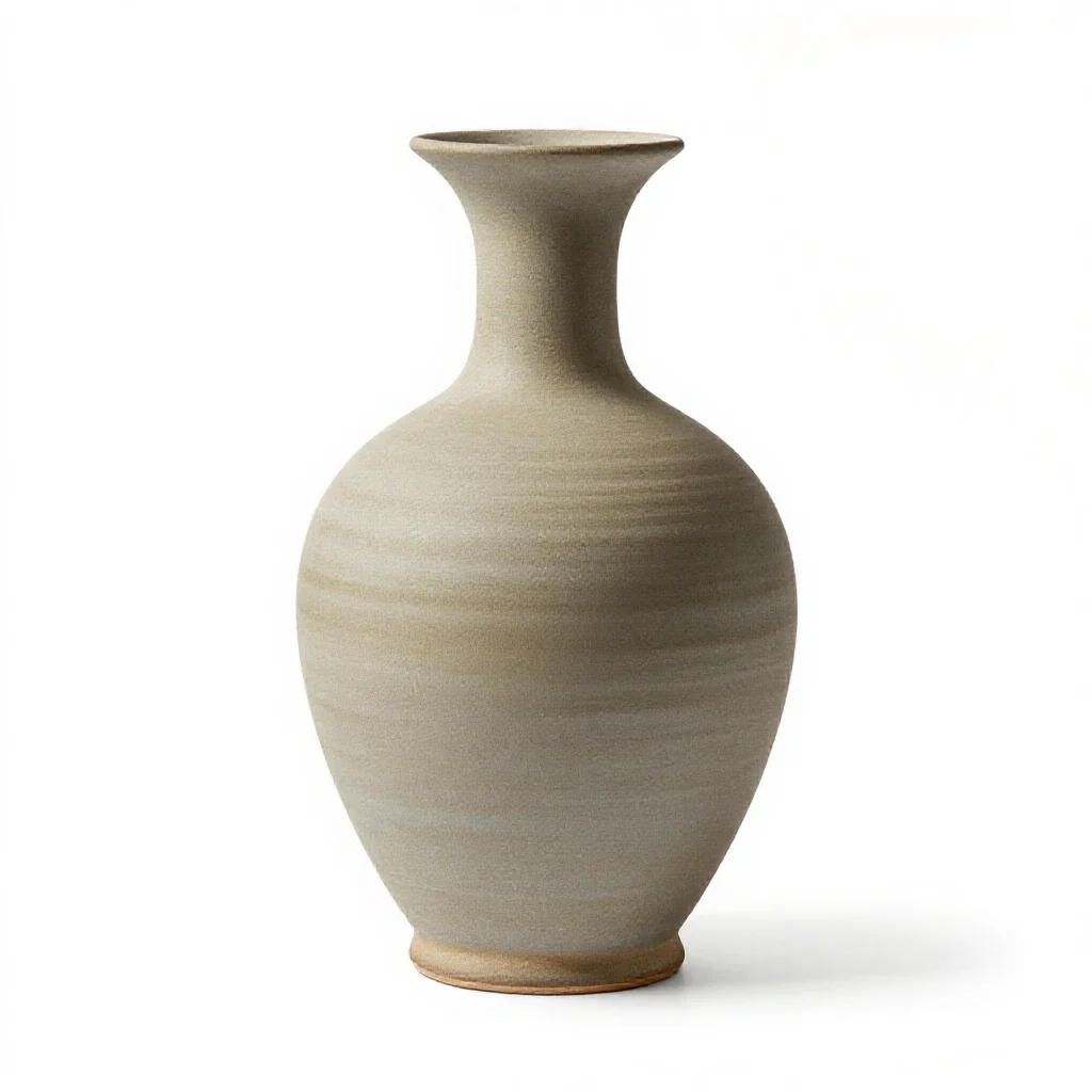 Ceramic vase with a narrow neck isolated on a white background