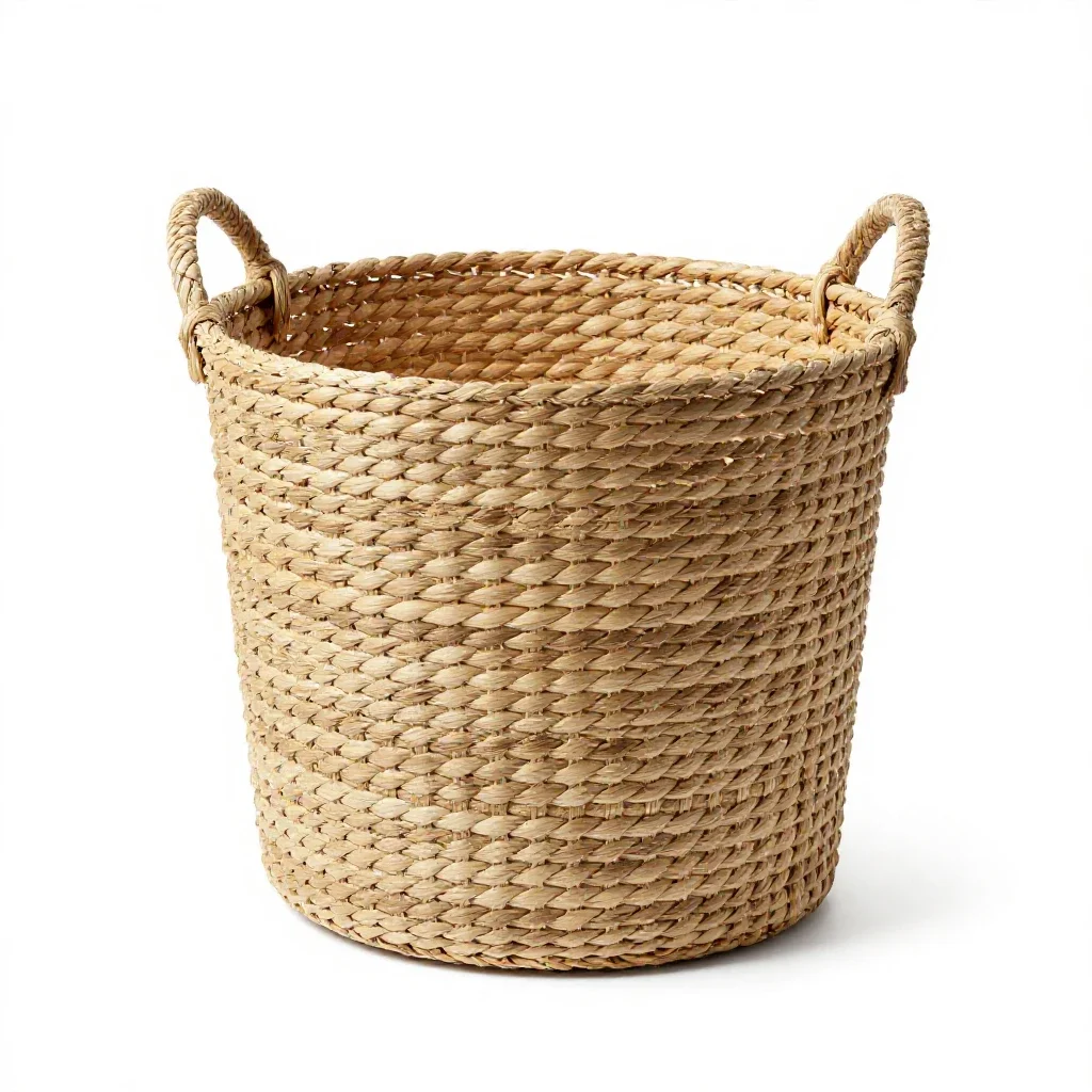 Laundry basket in seagrass isolated on a white background