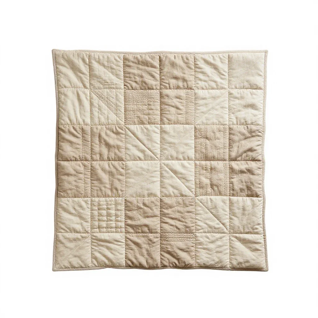 Patchwork quilt folded into a square isolated on a white background