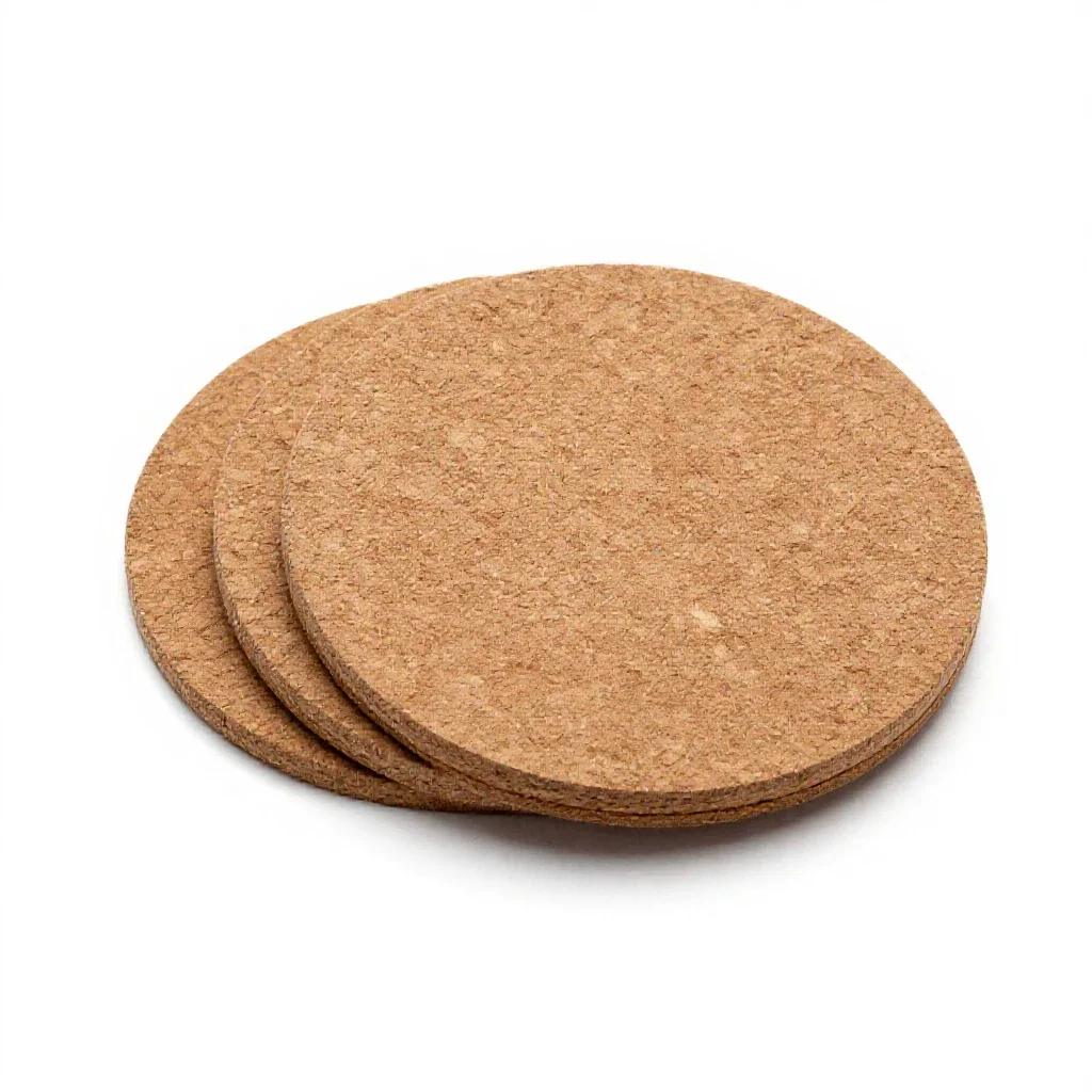 Set of coasters in cork isolated on a white background