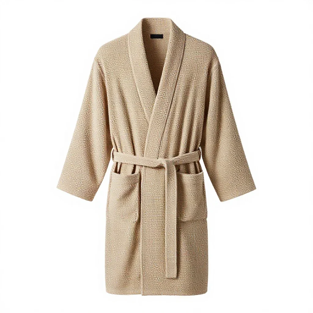 Waffle-weave bathrobe isolated on a white background