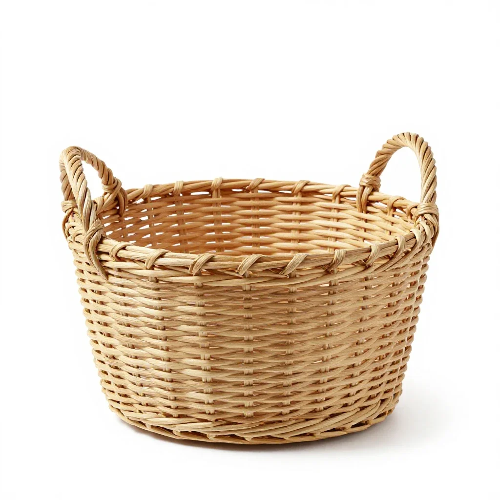 Woven storage basket with handles isolated on a white background