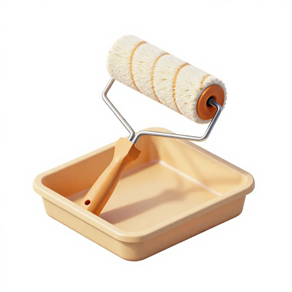 Paint roller and tray isolated on a white background