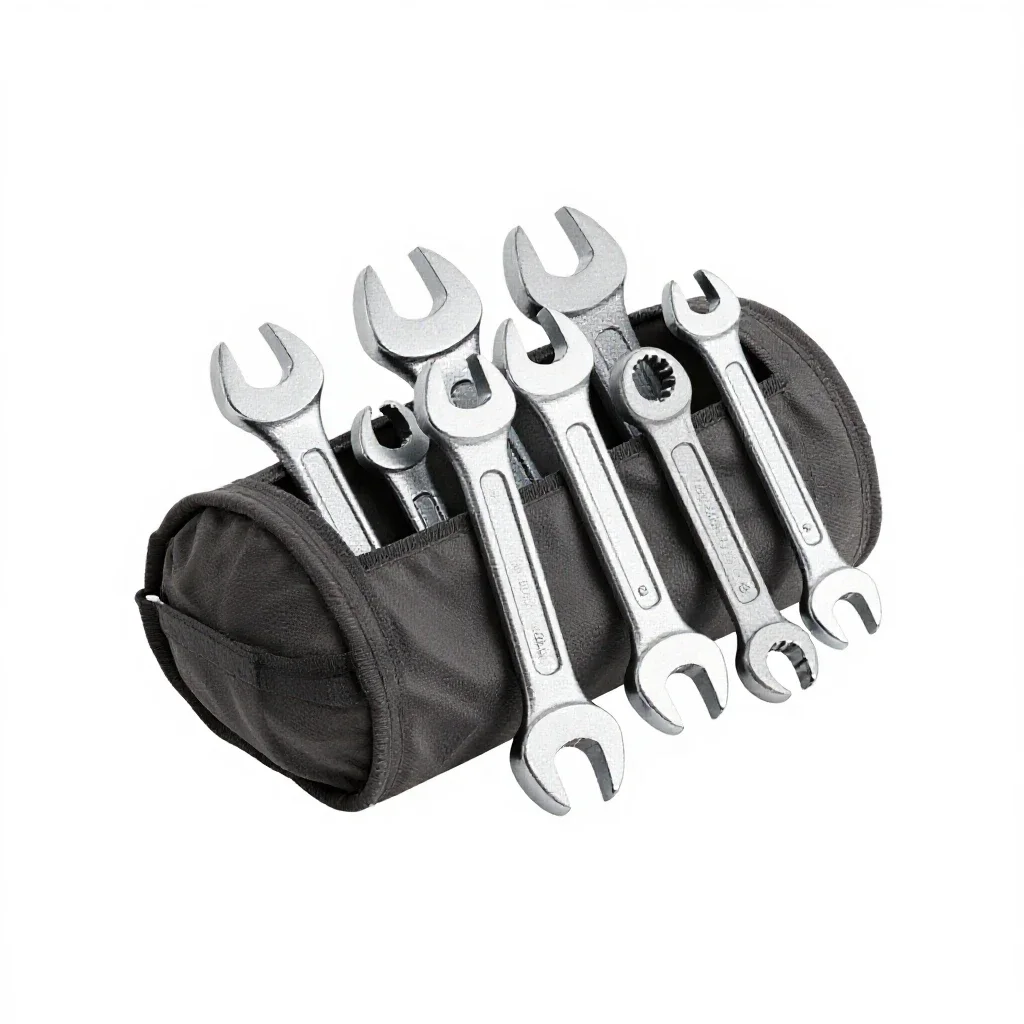 Tool roll of wrenches isolated on a white background