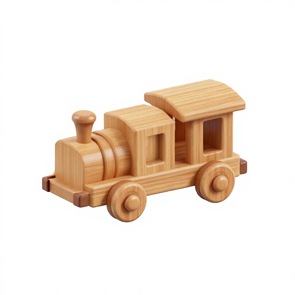 Wooden train track piece isolated on a white background
