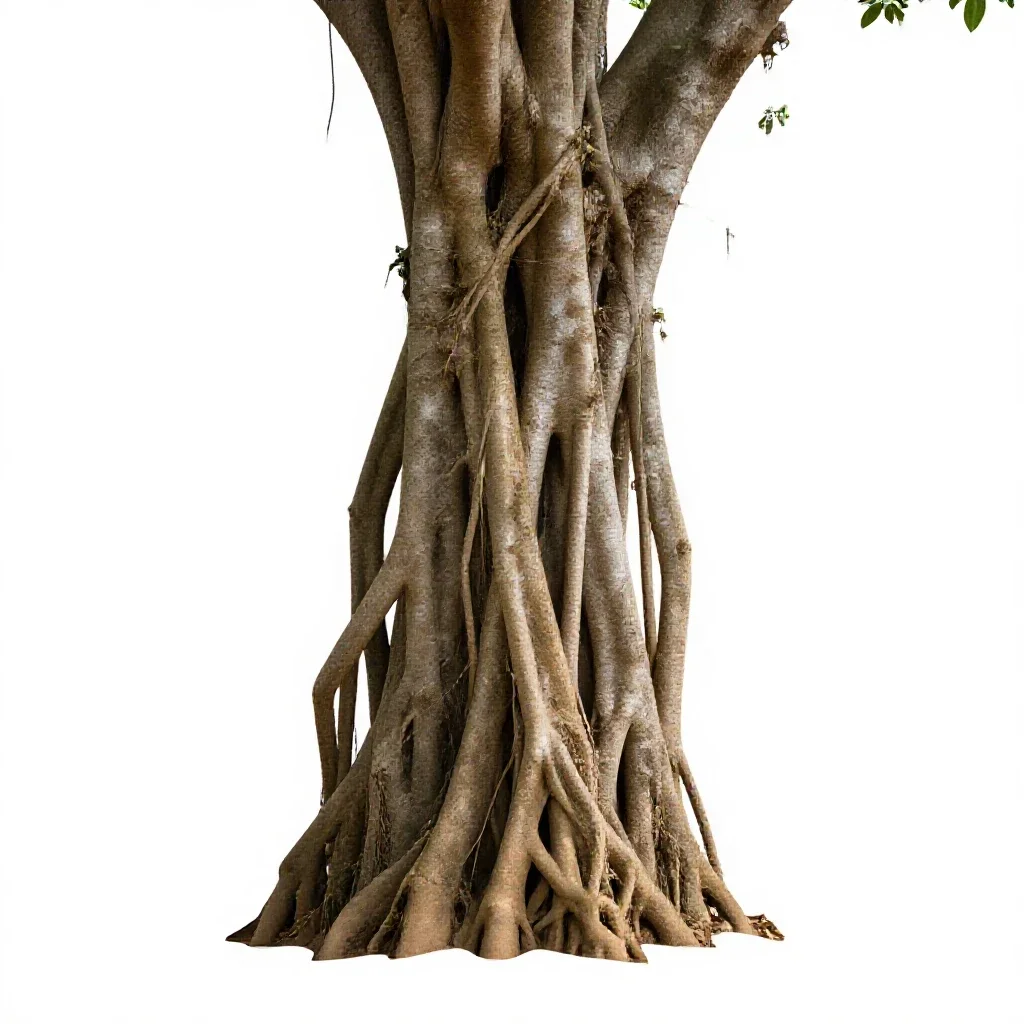 Banyan with aerial roots isolated on a white background