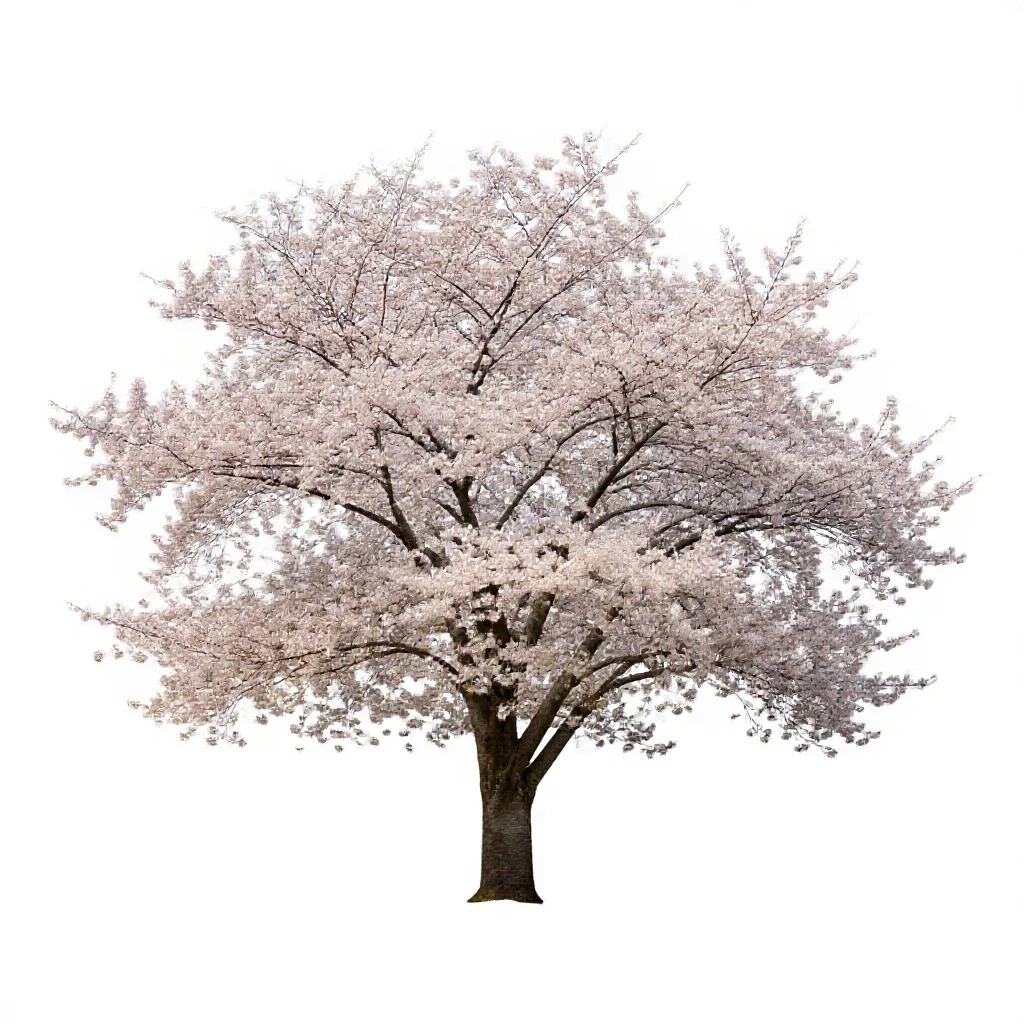 Cherry tree in blossom isolated on a white background