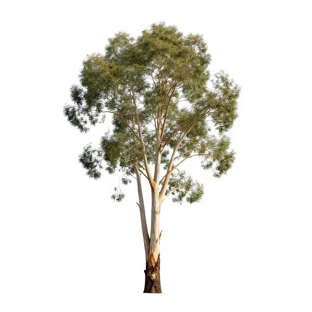 Eucalyptus with peeling bark isolated on a white background