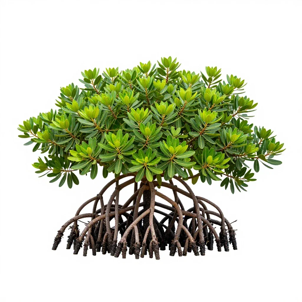Mangrove with stilt roots isolated on a white background
