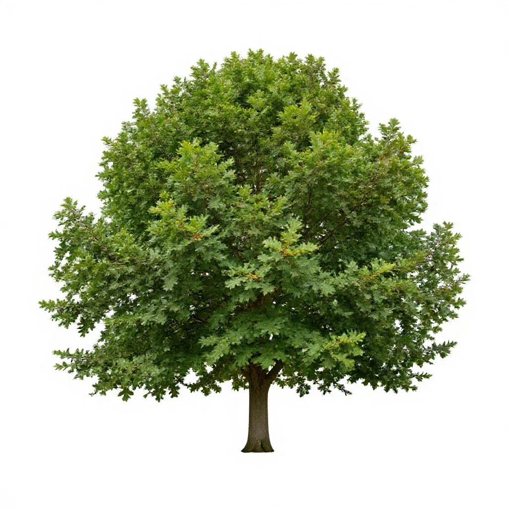 English oak in full leaf isolated on a white background