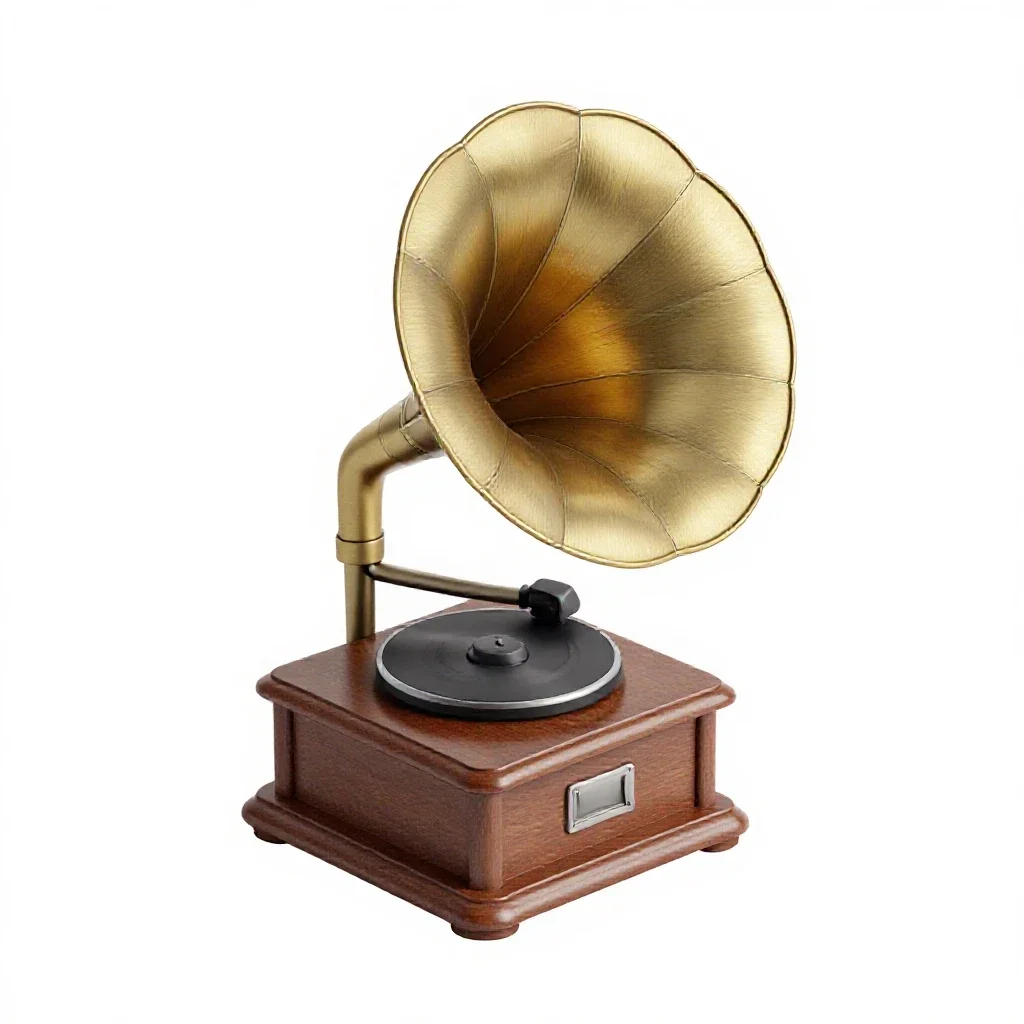 Phonograph with a horn isolated on a white background