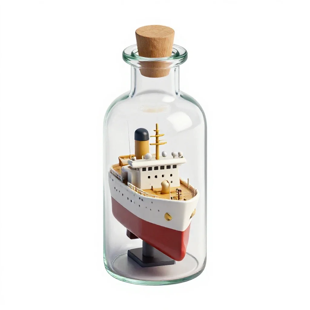 Ship in a bottle isolated on a white background