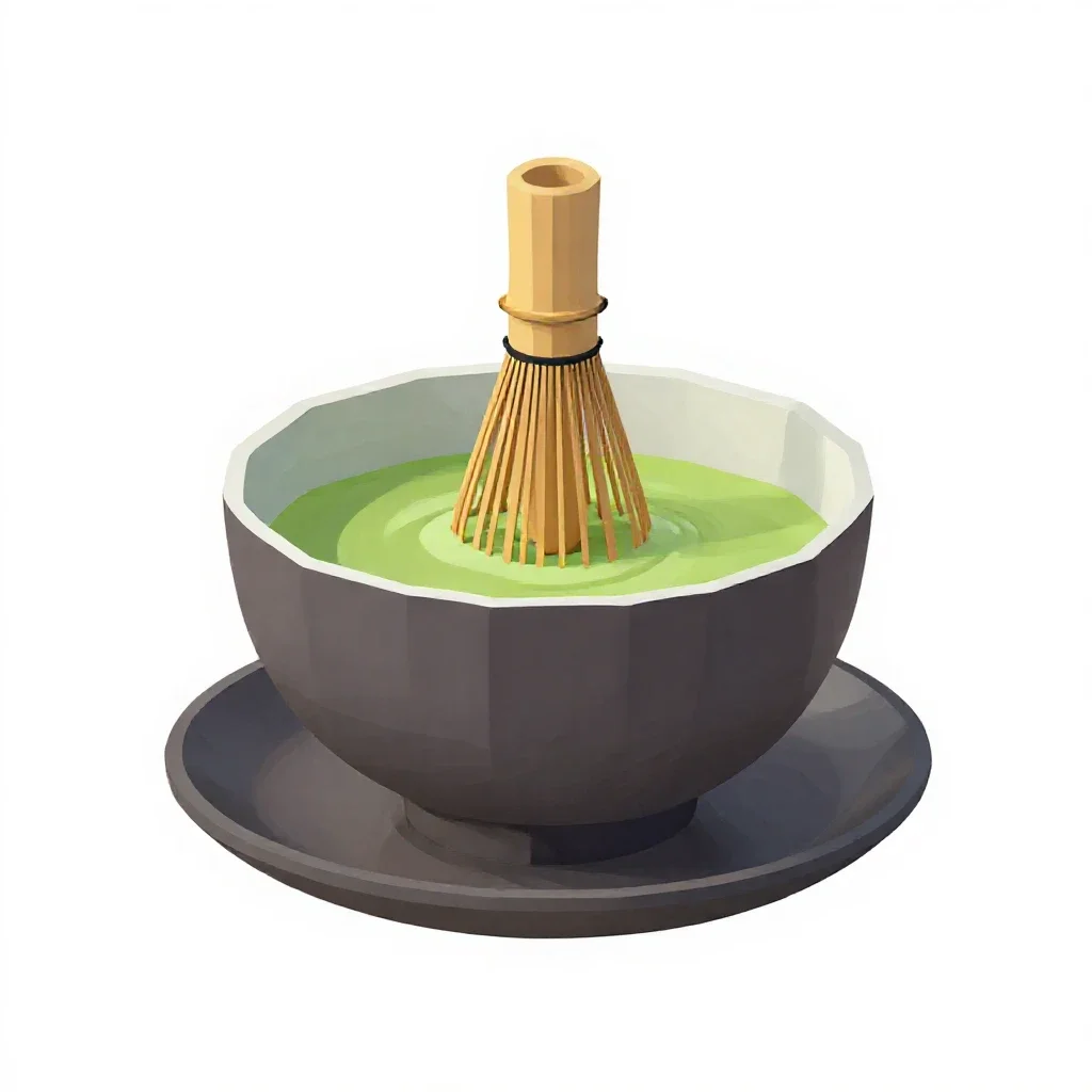 Matcha whisked in a chawan isolated on a white background
