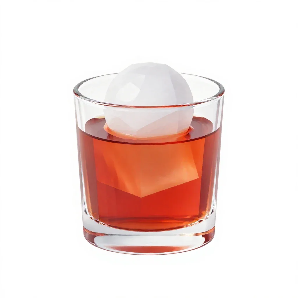 Negroni with an ice sphere isolated on a white background