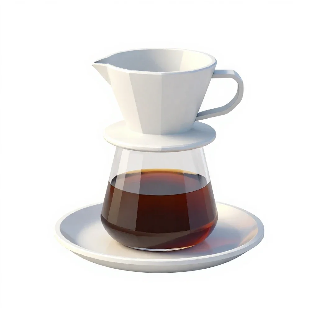 Pour-over coffee mid-bloom isolated on a white background