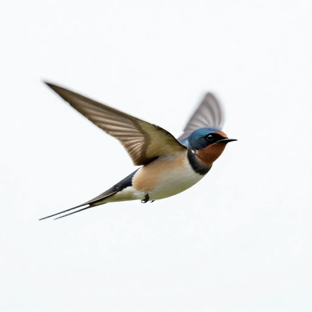 Barn swallow in flight isolated on a white background