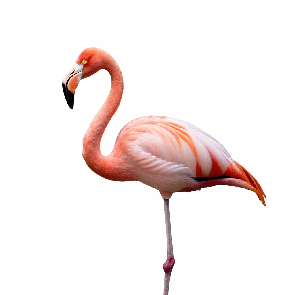 Flamingo on one leg isolated on a white background