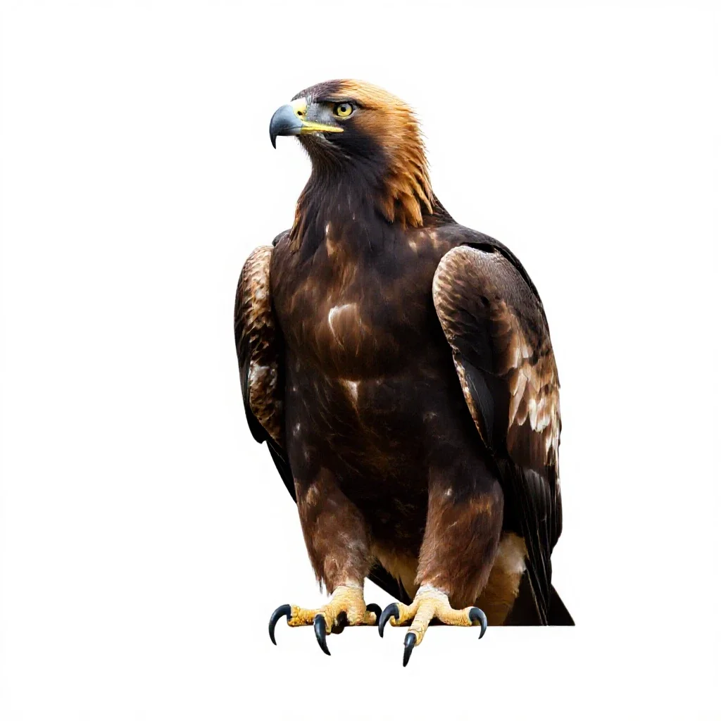Golden eagle perched isolated on a white background