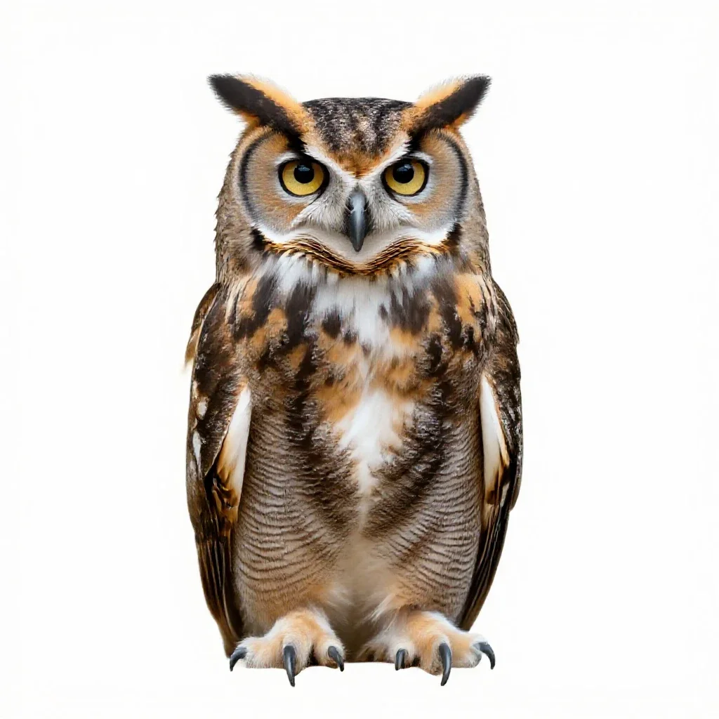 Great horned owl isolated on a white background