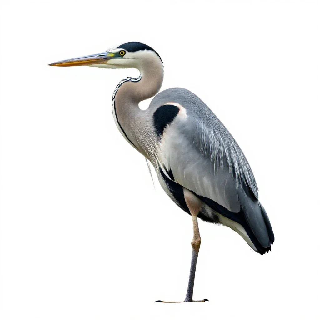 Heron standing still isolated on a white background