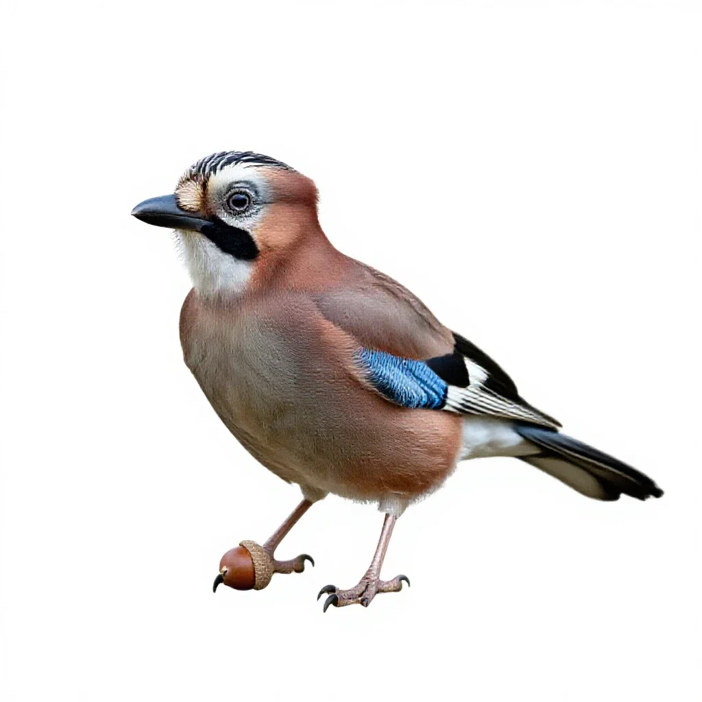 Jay with acorn isolated on a white background