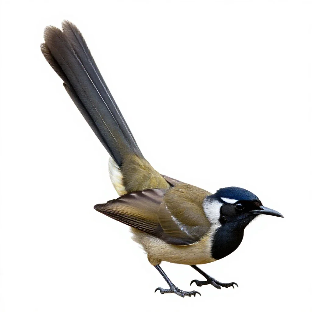 Lyrebird with its tail arched isolated on a white background