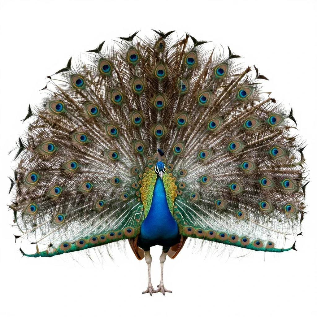 Peacock displaying isolated on a white background