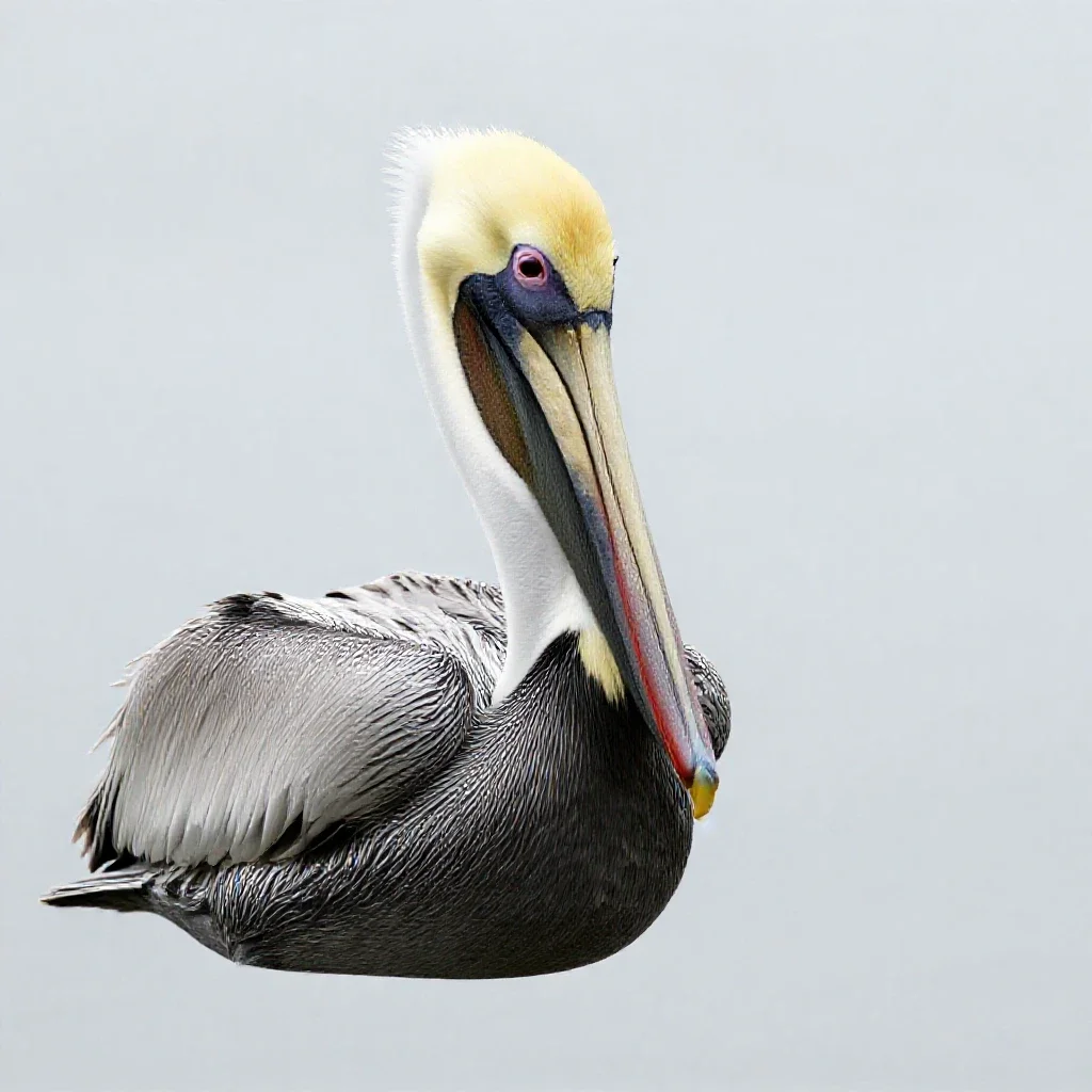 Pelican with its pouch full isolated on a white background