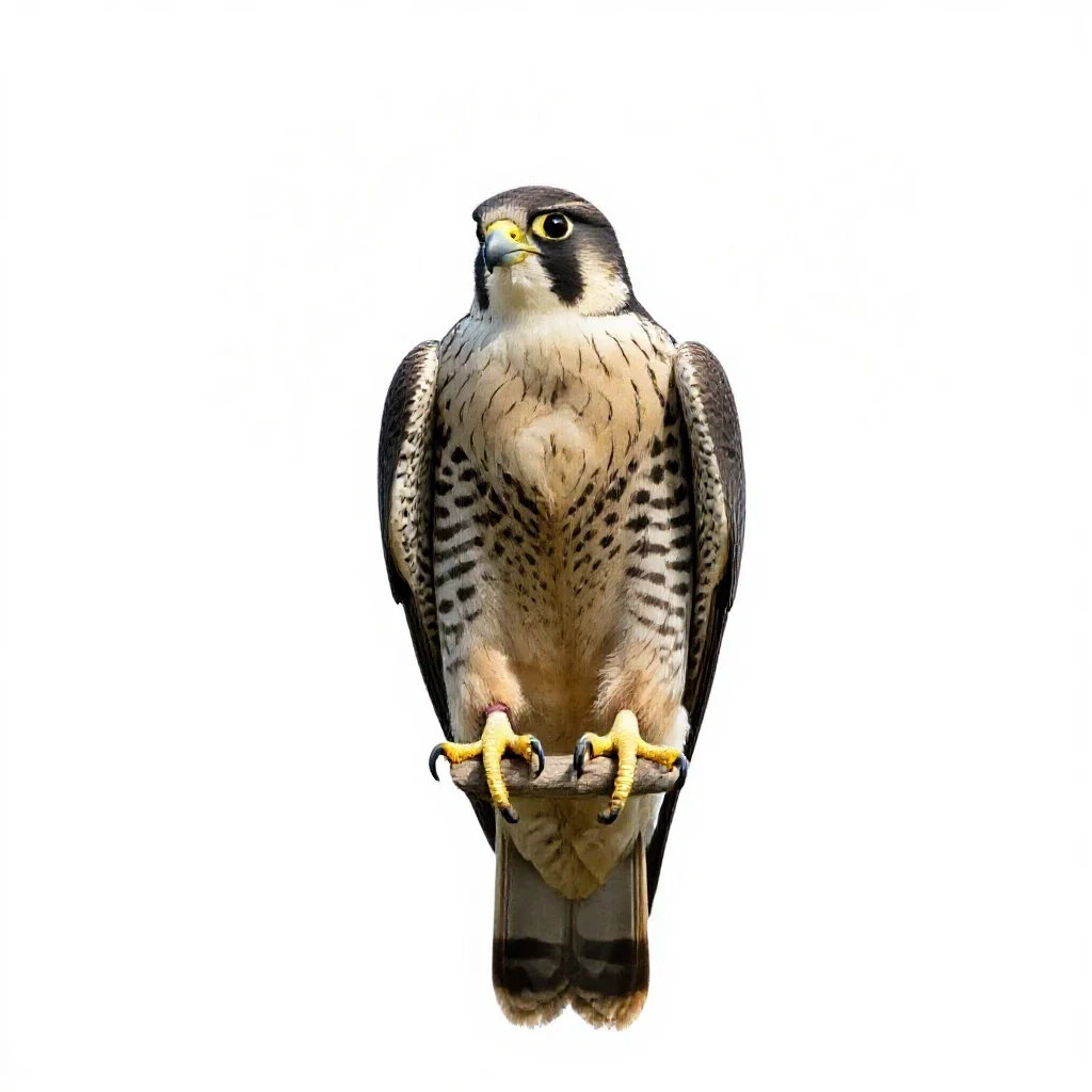 Peregrine falcon stooping isolated on a white background
