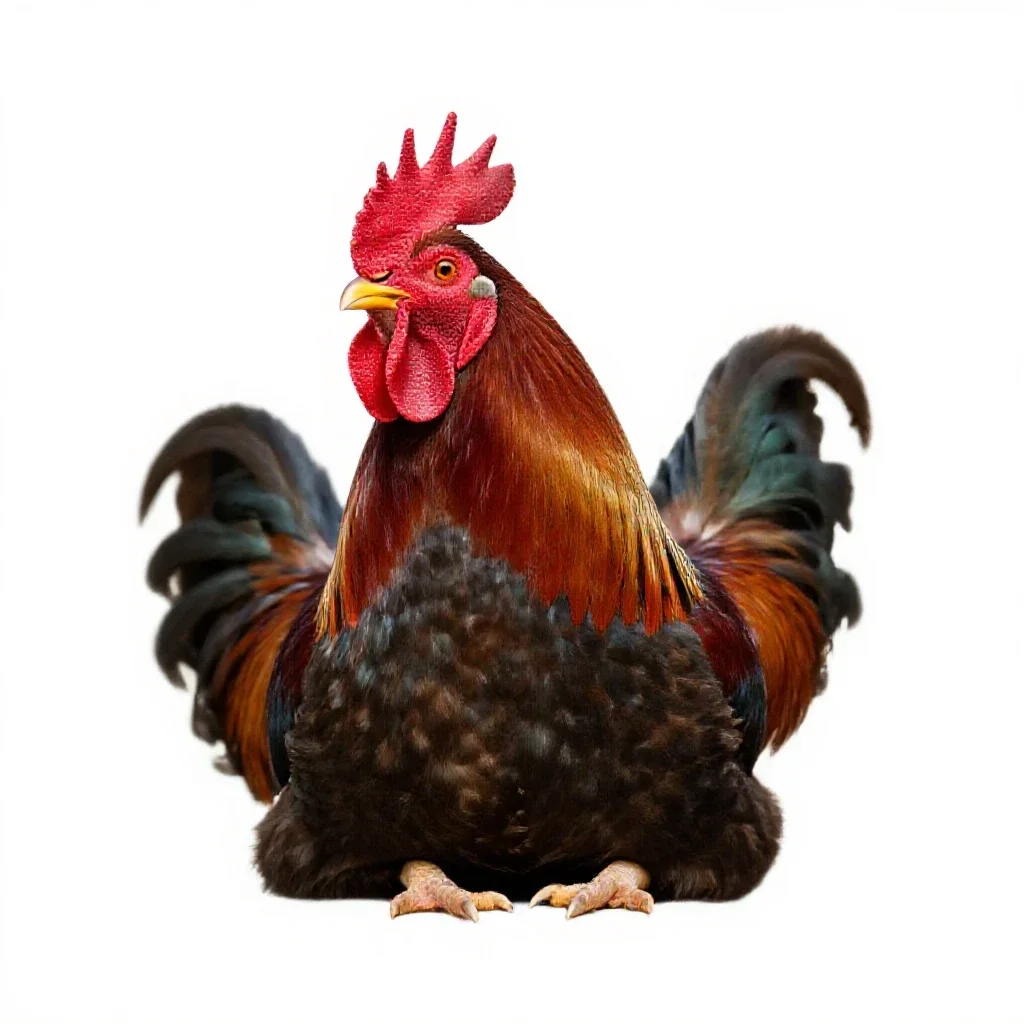 Rooster crowing isolated on a white background